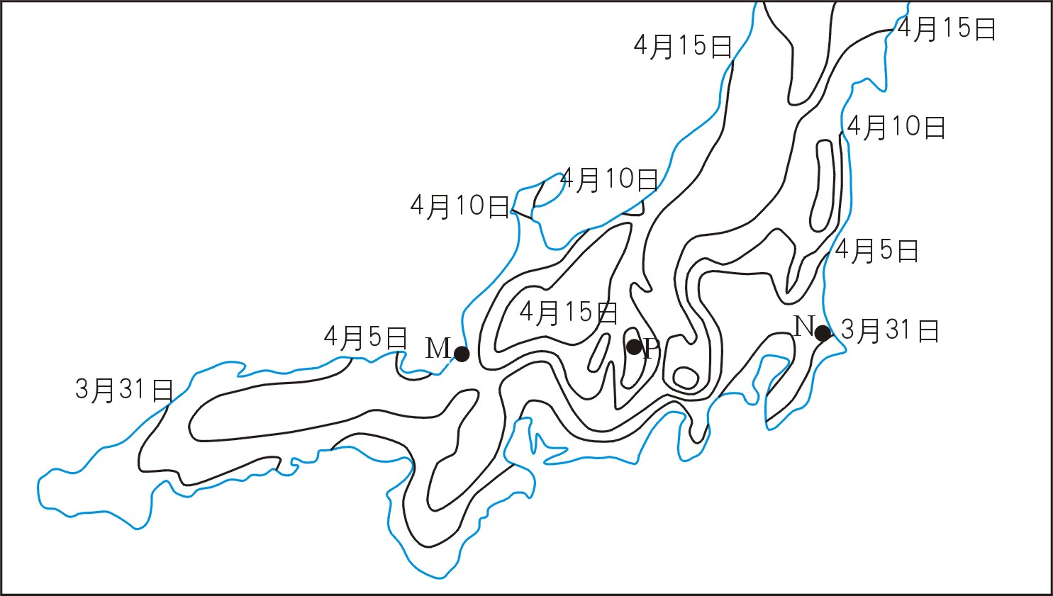 日本本州岛部分地区樱花初放日期.JPG